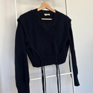 Fendi Tie‑Detailed Paneled Cotton Pullover in navy